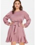  Belted Plus Size Flounce Dress - Lipstick Pink 2x