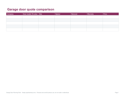 Preview of the first page of Quote comparison (PDF/DOCX/XLSX)