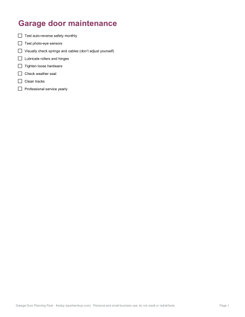 Preview of the first page of Maintenance checklist (PDF/DOCX)